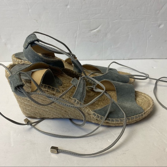 Romena Espadrille Blue Suede Wedge Sandals Lace-up Size 38 7.5 - Picture 6 of 11